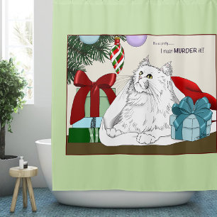 Funny White Cat Christmas Tree Ornaments Green