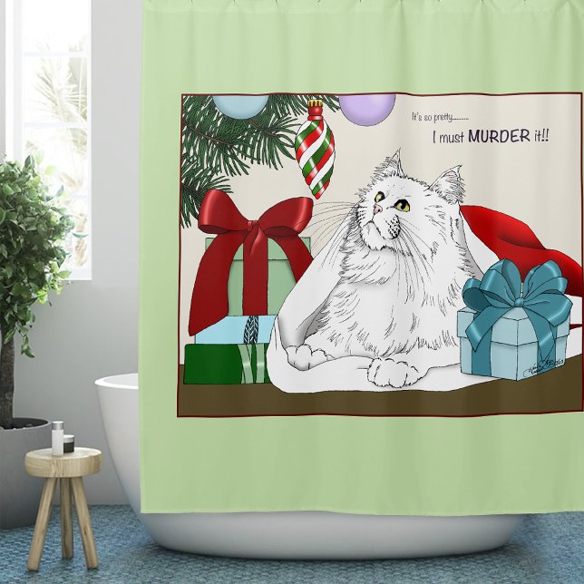 Funny White Cat Christmas Tree Ornaments Green (Creator Uploaded)