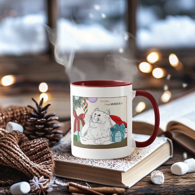 Funny White Cat Christmas Tree Ornaments Green Mug (Creator Uploaded)