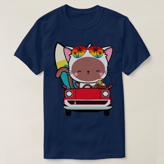 Funny white cat driving a car T-Shirt (Design Front)