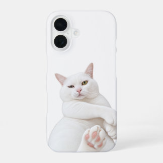 Funny White Cat iPhone 16 Case – Cute Grumpy Cat P
