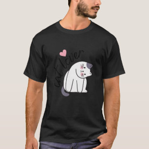 Funny White Cat Lover Cute Kitten Kawaii Heart Lov T-Shirt