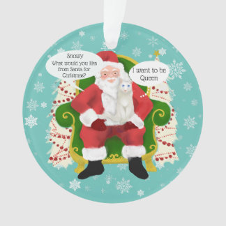 Funny White Cat Visits Santa Custom Photo Ornament