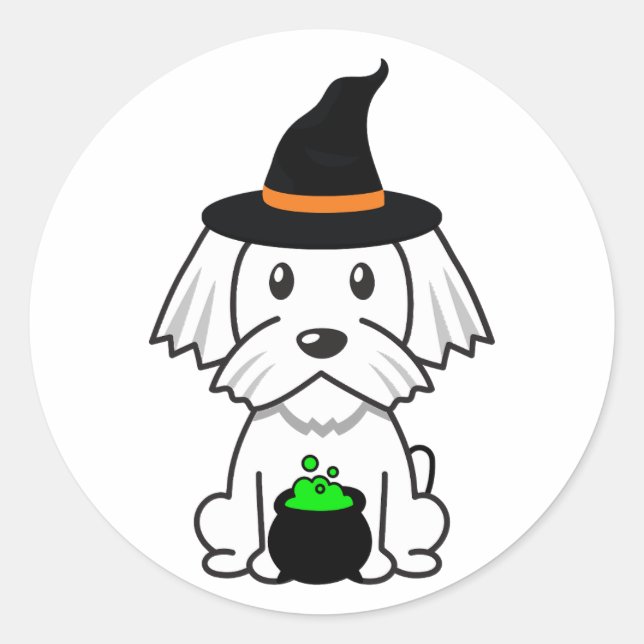 Funny white dog is a witch classic round sticker (Front)