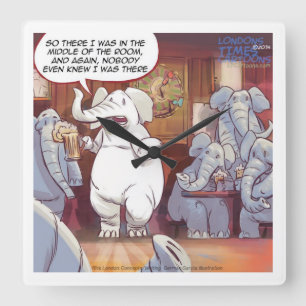 Funny White Elephant Square Wall Clock
