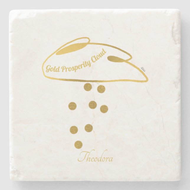 Funny White Gold Prosperity Cloud Stone Coaster (Front)