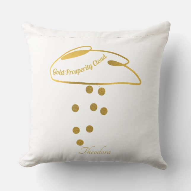 Funny White Gold Prosperity Cloud Throw Pillow (Front)