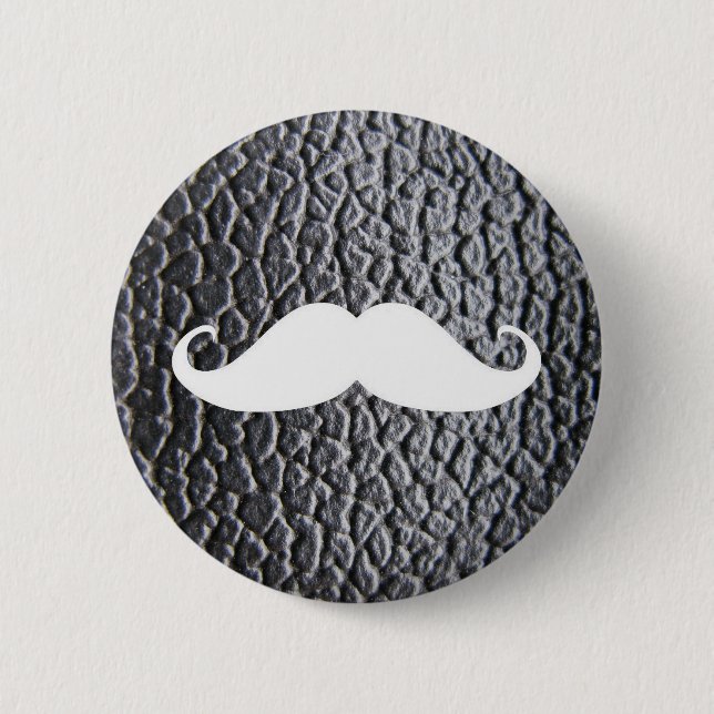 Funny White Moustache On Black Leather Pattern 2 Inch Round Button (Front)