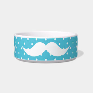 Funny White Moustache On Blue Polka Dots Pattern Bowl