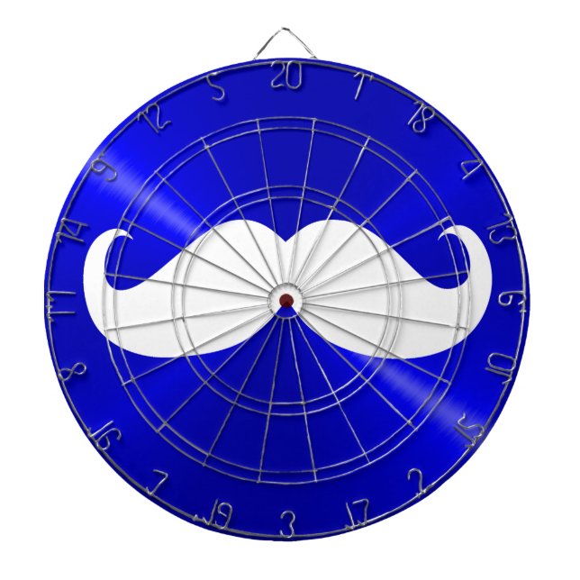Funny White Moustache on Metal Blue Background Dartboard (Front)
