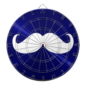 Funny White Moustache on Metal Blue Background Dartboard