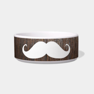 Funny White Moustache on oak wood background Bowl