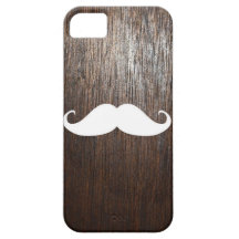 Funny White Moustache on oak wood background