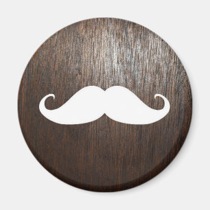 Funny White Moustache on oak wood background Magnet