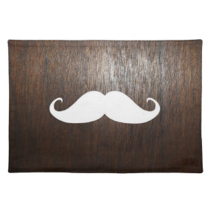 Funny White Moustache on oak wood background Placemat