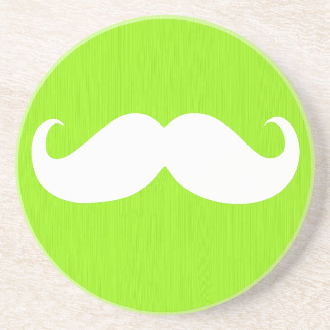 Funny White Moustache on Yellow Green Background Coaster (Front)