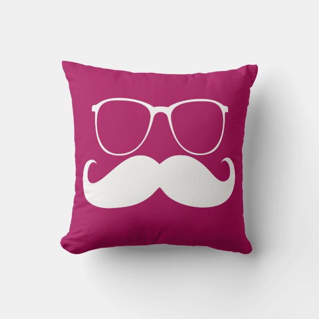Funny White Moustache Throw Pillow (Front)
