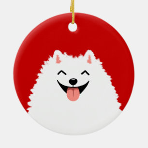 Funny White Pomeranian Cartoon Dog Ceramic Ornament