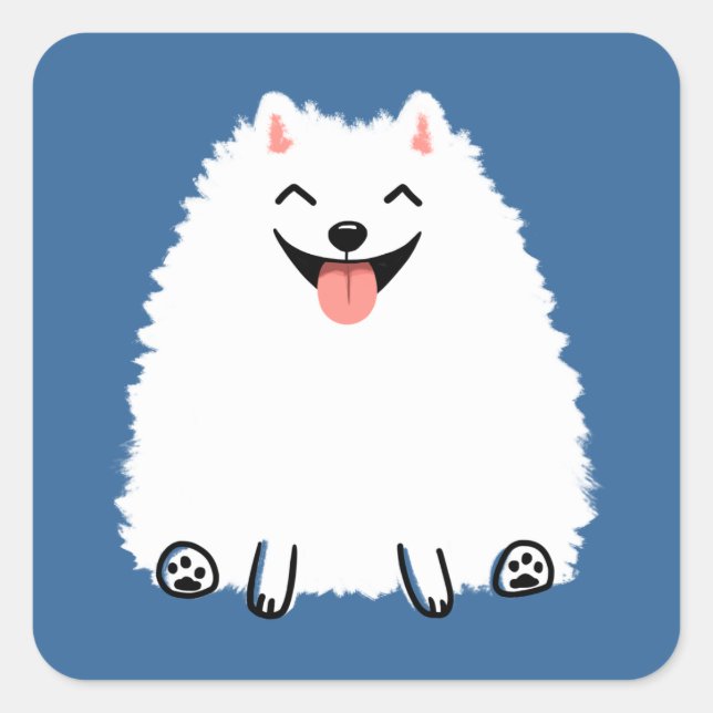 Funny White Pomeranian Square Sticker (Front)