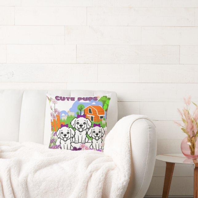 Funny White Puppies  Throw Pillow (Couch)