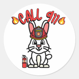 Funny White rabbit is a firefighter  Classic Round Sticker