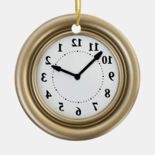 Funny white rabbit's clock ceramic ornament