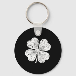 Funny White Shamrock 4-leaf Clover St Patricks Day Keychain
