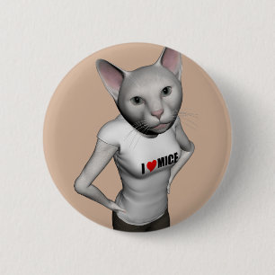 Funny White Siamese Cat Loves Mice 2 Inch Round Button