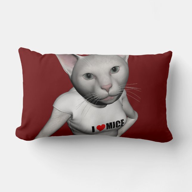 Funny White Siamese Cat Loves Mice Lumbar Pillow (Front)