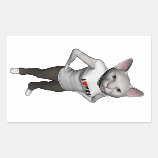 Funny White Siamese Cat Loves Mice Sticker (Front)