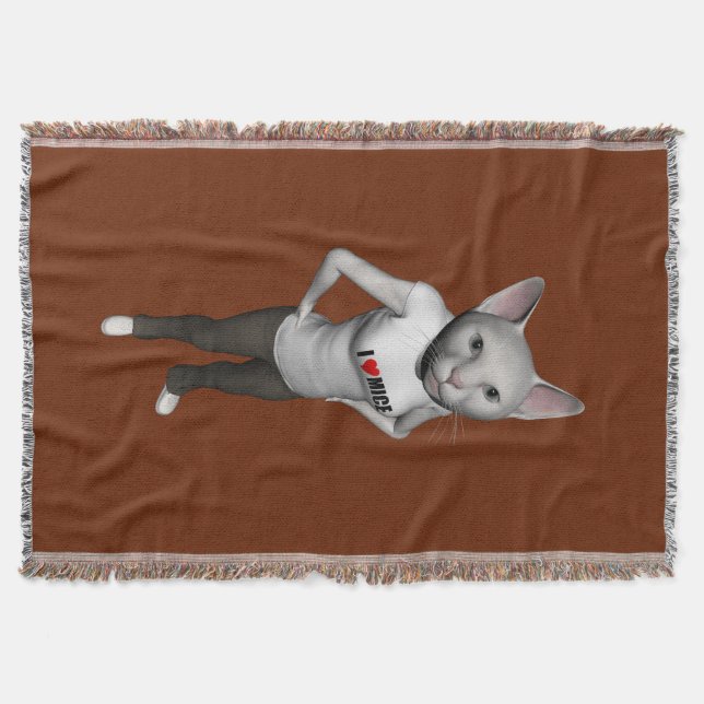 Funny White Siamese Cat Loves Mice Throw Blanket (Front)