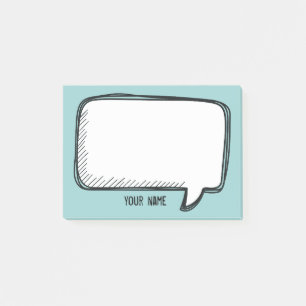 Funny White Talk Bubble aqua Personalized Name Post-it Notes