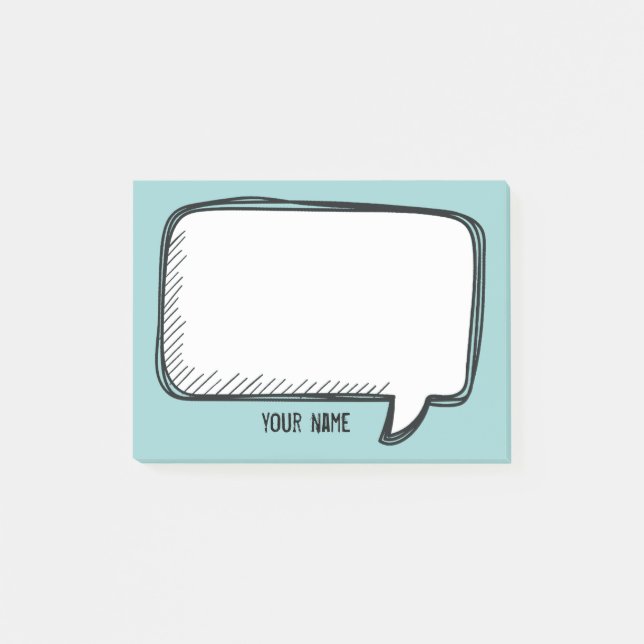 Funny White Talk Bubble aqua Personalized Name Post-it Notes (Front)