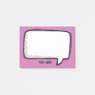 Funny White Talk Bubble Fuchsia Personalized Name Post-it Notes