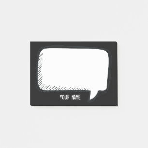Funny White Talk Bubble on black Personalized Name Post-it Notes