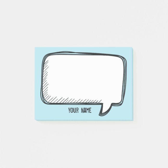 Funny White Talk Bubble on blue Personalized Name Post-it Notes (Front)