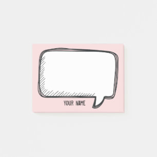 Funny White Talk Bubble on Pink Personalized Name Post-it Notes