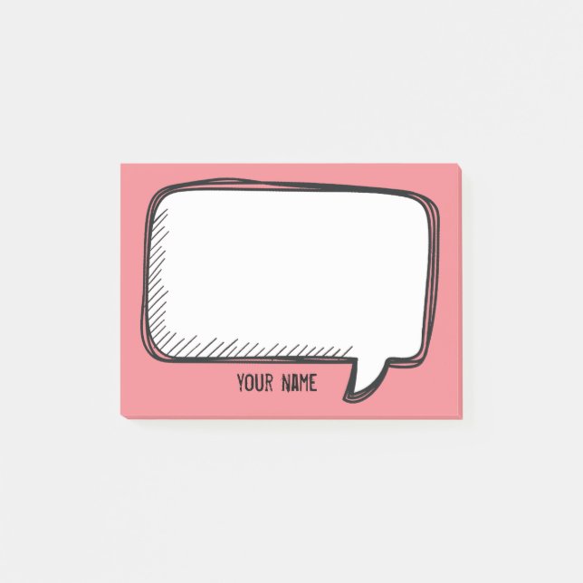 Funny White Talk Bubble on Pink Personalized Name Post-it Notes (Front)