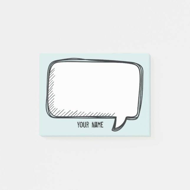 Funny White Talk Bubble pale blue Personalize Name Post-it Notes (Front)