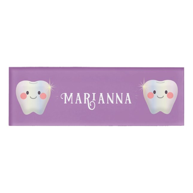 Funny White Teeth Dentistry Name Tag (Front)