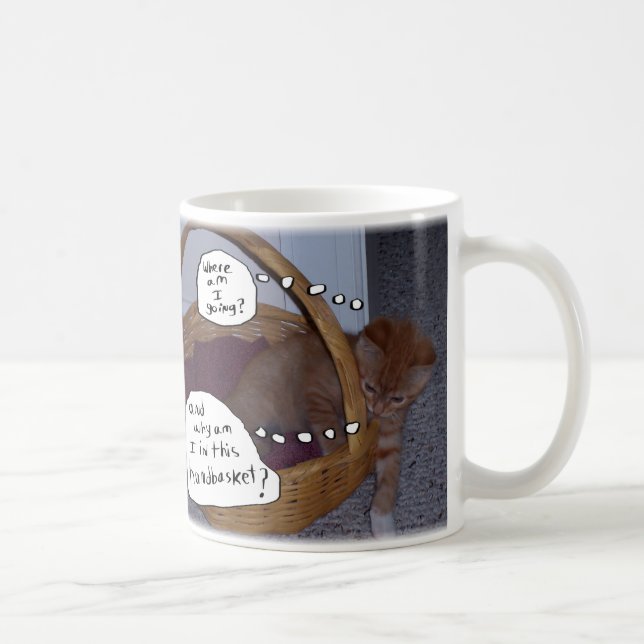 Funny "Why Am I In This Handbasket?" Coffee Mug (Right)