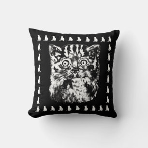Funny Wide Eyed Cat Black and White Cat Pillow