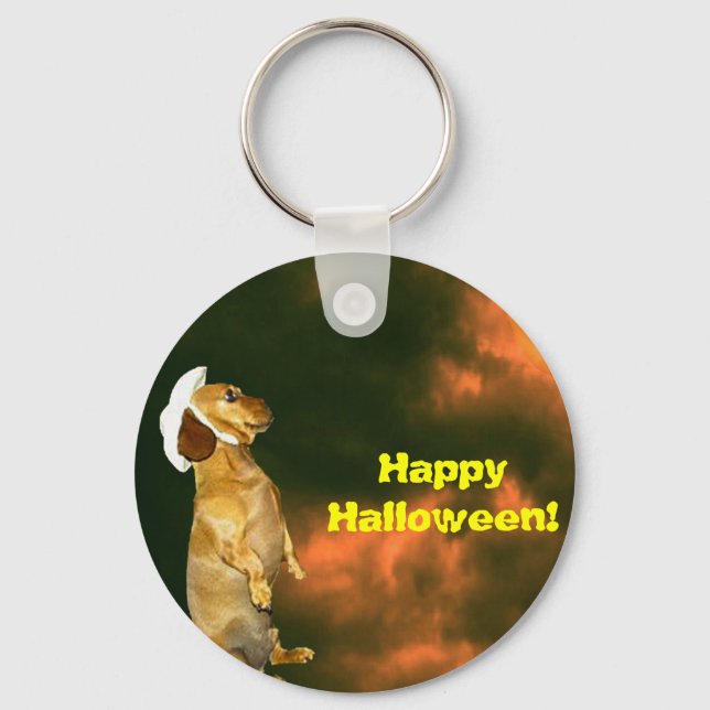 Funny Wiener Dog Happy Halloween Keychain (Front)