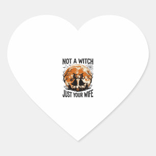 Funny Wife Halloween Vintage Witch Moon Design_1 Heart Sticker