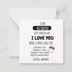 Funny Wife to Husband Humour Message on Anniversar Card
