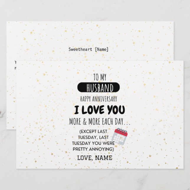Funny Wife to Husband Humour Message on Anniversar Stationery (Front/Back)
