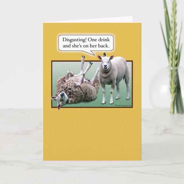 Funny Wild and Woolly Drunk Sheep Birthday Card (Front)