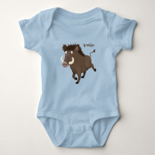 Funny wild boar razorback cartoon illustration baby bodysuit