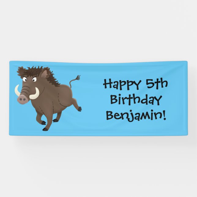 Funny wild boar razorback cartoon illustration banner (Horizontal)
