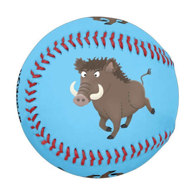Funny wild boar razorback cartoon illustration baseball (Front Left)